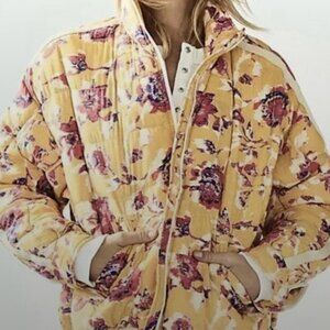 Free People Printed Pippa Packable Puffer Coat Yellow Floral Size S